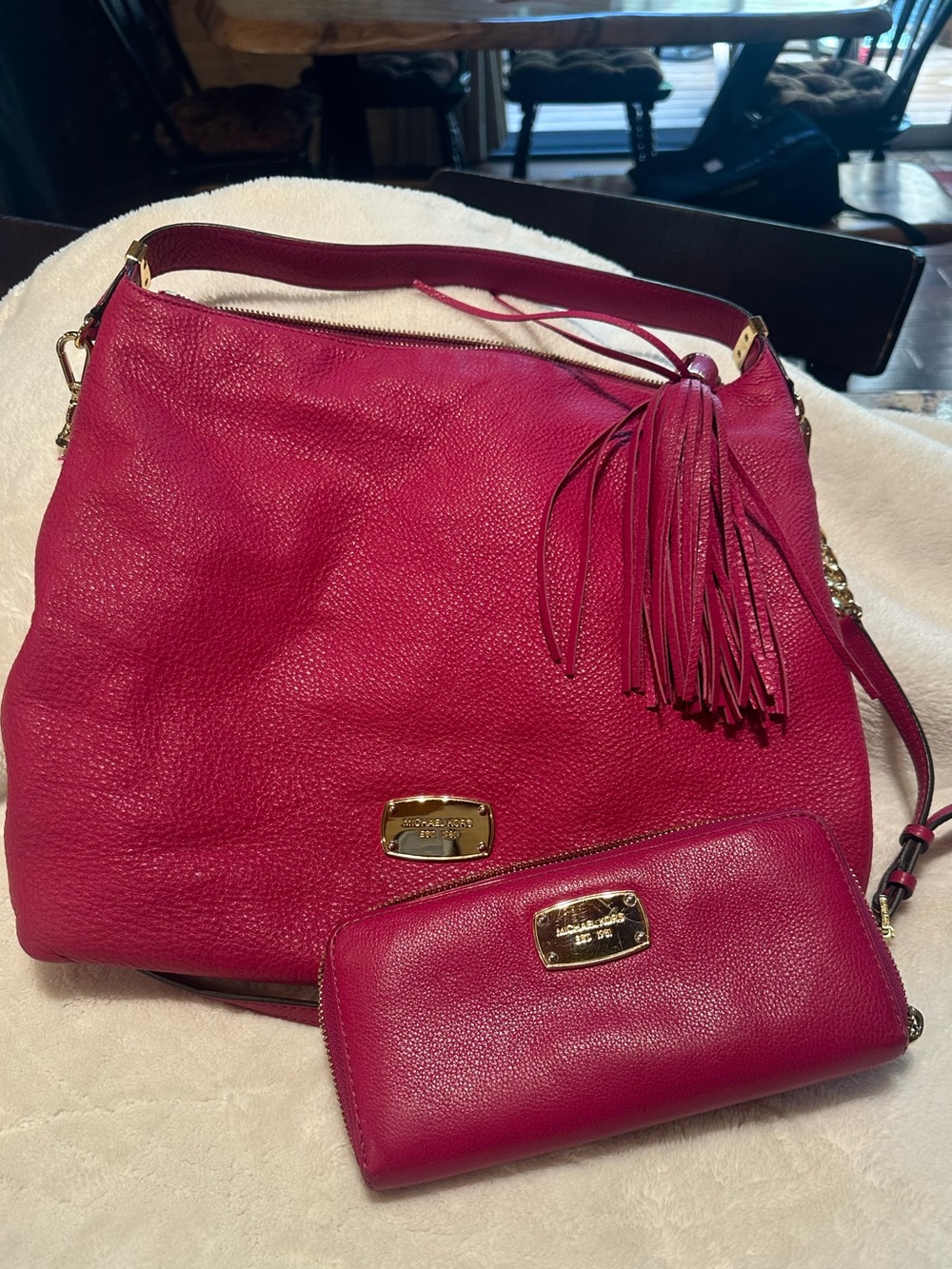 Michael Kors Hot Pink Pebbled Leather Shoulder Bag with Wallet